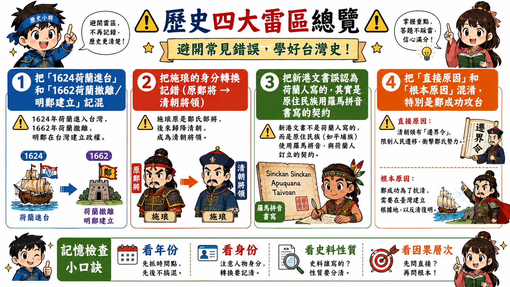 施琅身分轉換圖，整理施琅從鄭氏部將到清朝將領，再到主張保留台灣的歷程。